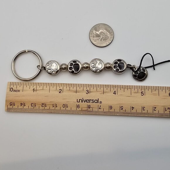 Silver Hanging Pet Lover Dog Cat Paw Prints Looped Keychain Accessory 5" - Picture 11 of 11